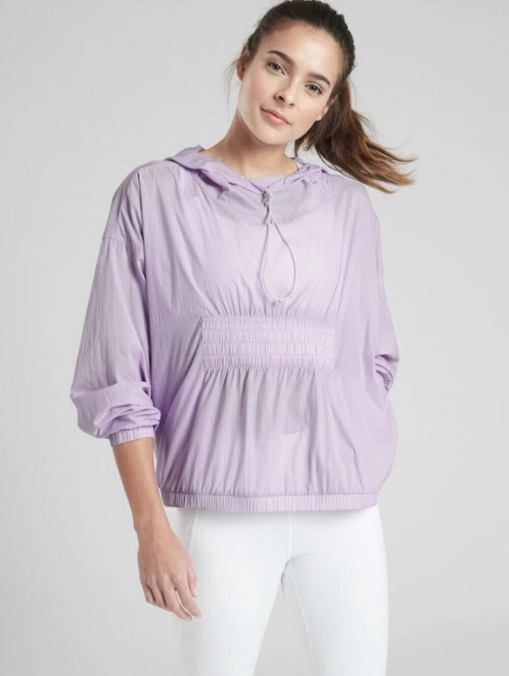 Athleta Dispatch Anorak Light Purple Hooded Pullover Windbreaker Jacket, Size M
